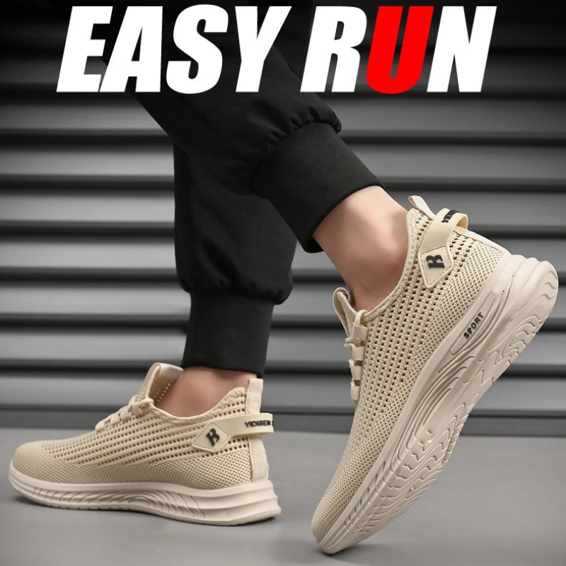 Shock Absorbing Gym Trainers - メンズ メッシュニット ランニングシューズ 軽量 通気性 柔らかいクッションソール