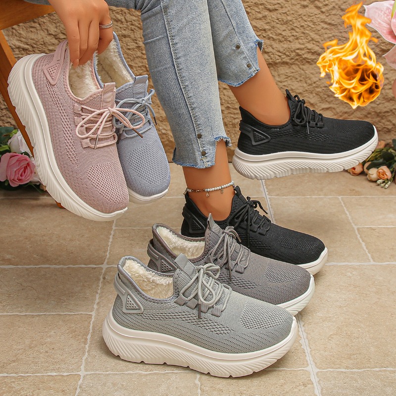 2027年レディース向け、通気性の良いニット素材を使用した軽 - Knit Fabric Lace Up Sneakers のレビューと価格