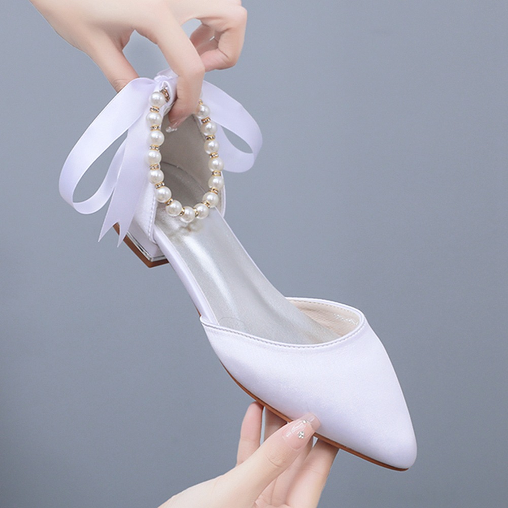 結婚式の靴花嫁フラットヒール尖った中空サンダル女性ホワイトサ - Sandals のレビューと価格
